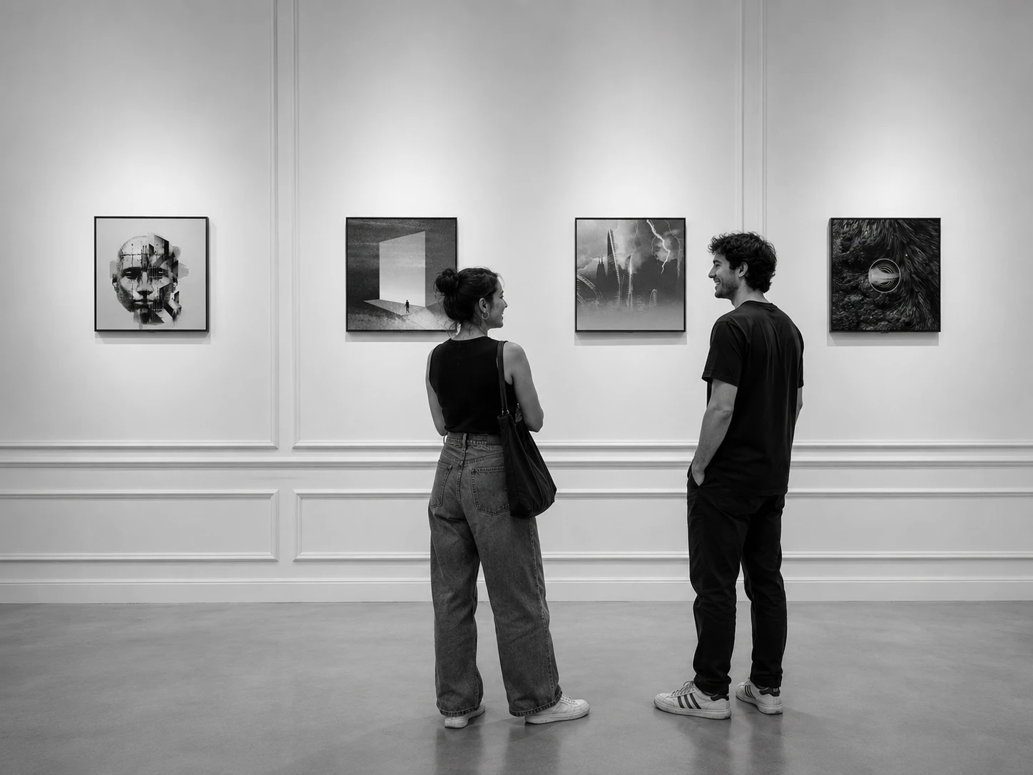 Visitors experiencing art in a contemporary gallery